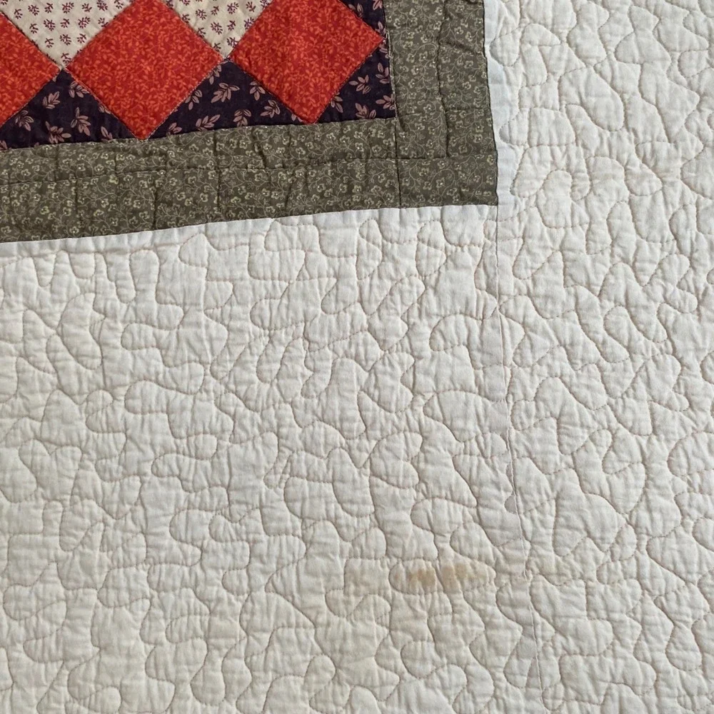 Nostalgia Home Fashions Handmade Sampler Patchwork Quilt Burgundy Floral Queen